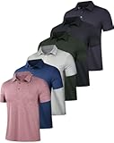 6 Pack Mens Polo Shirts Performance Short Sleeve Golf Shirt Moisture Wicking Athletic Casual Collared T-Shirt