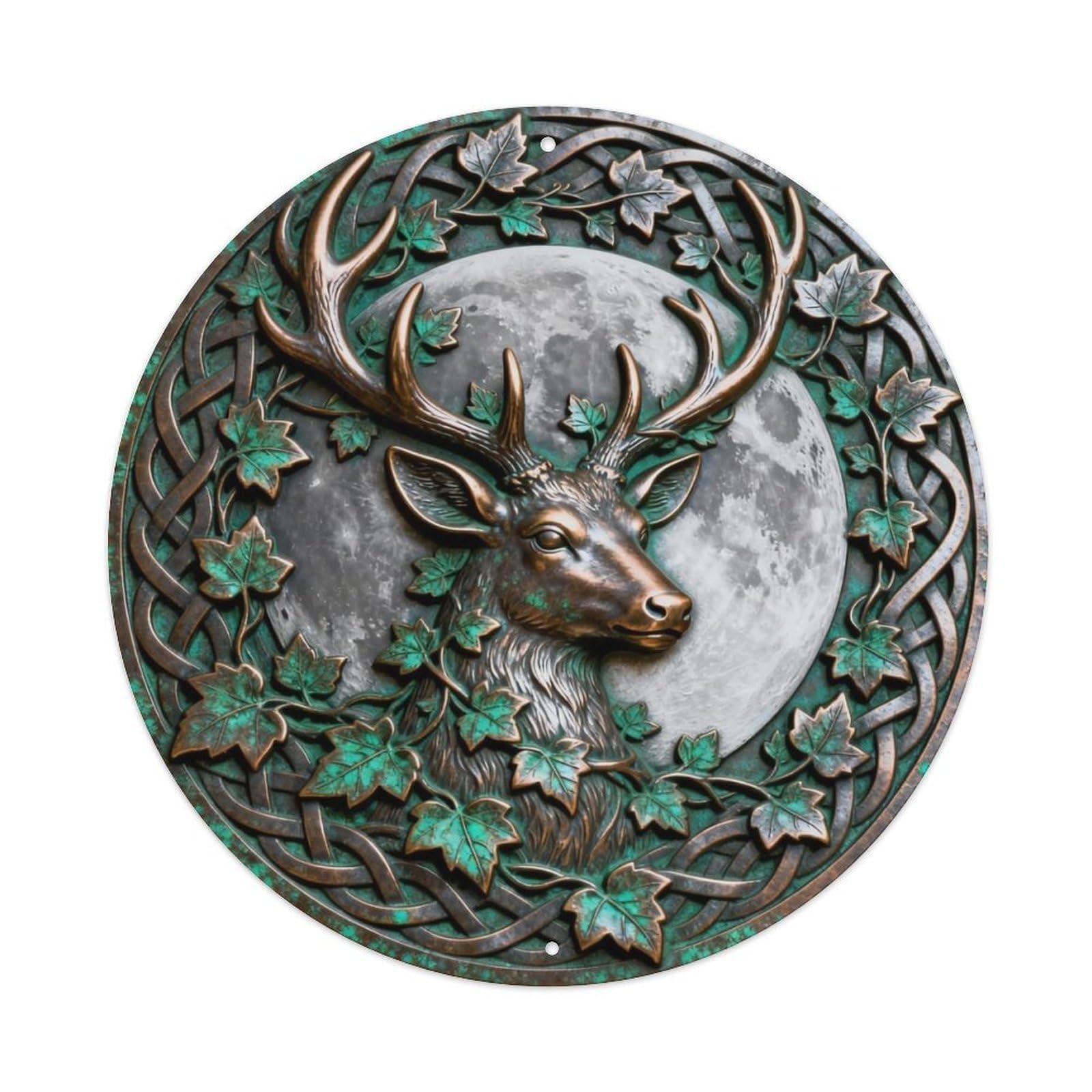 Celtic Druid Deer Moon Ivy Metal Tin Sign Plaque