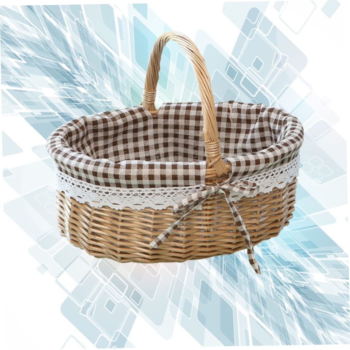 PRETYZOOM Cesta De De Ratán Ideal Para Frutas Verduras Pan Almacenamiento De y Picnic Diseño De Cuadros