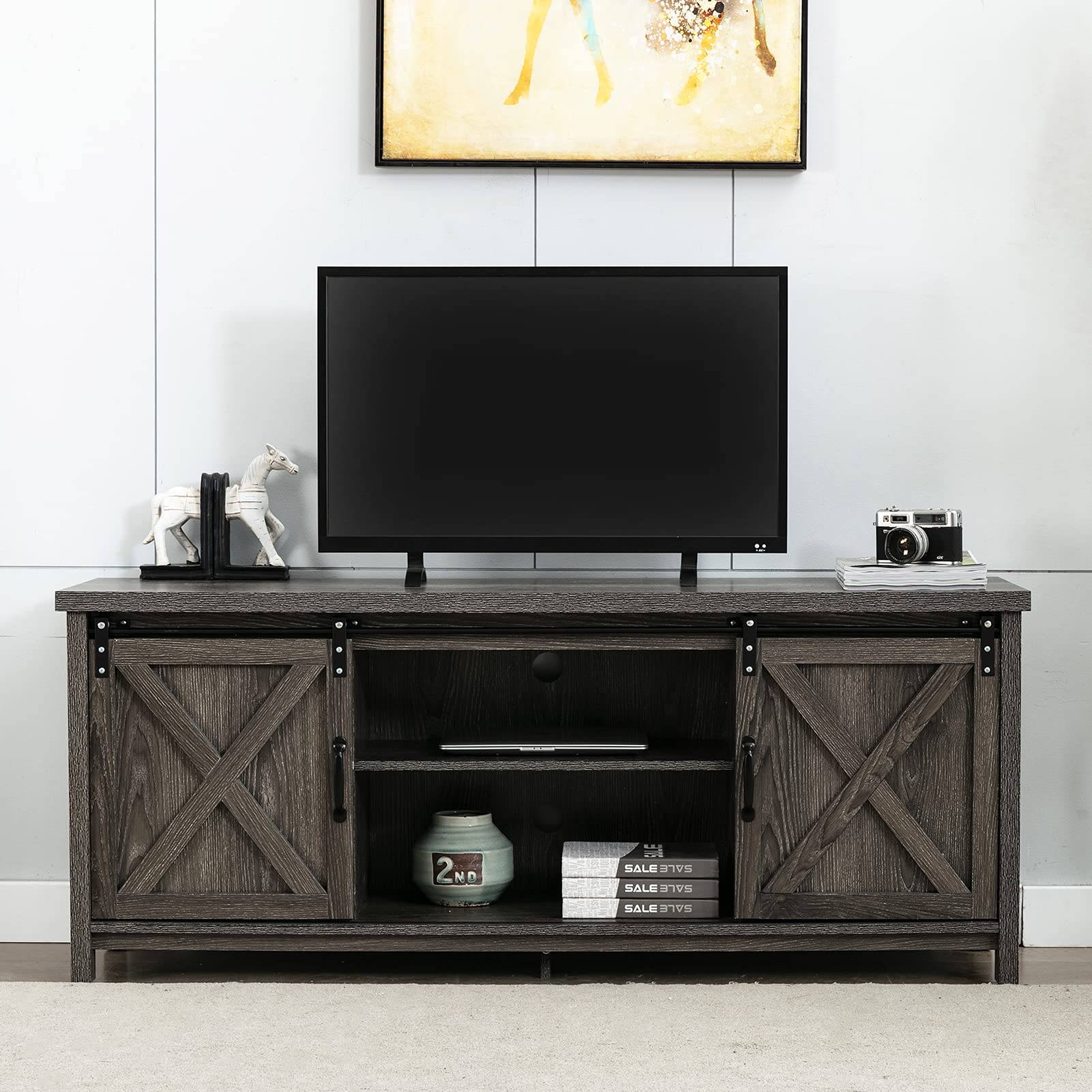 Buy AUXSOUL Farmhouse TV Stand for 65 Inch Flat Screen Wooden