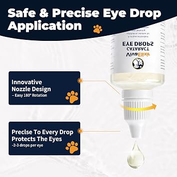 Dog Eye Drops, Cataract Eye Drops for Dogs, Daily Eye Care for Moisture, Comfort & Cleanliness, Tear Stain Support, Lubricating Ophthalmic Solution & Sodium Hyaluronate, Gentle Formul -50ML