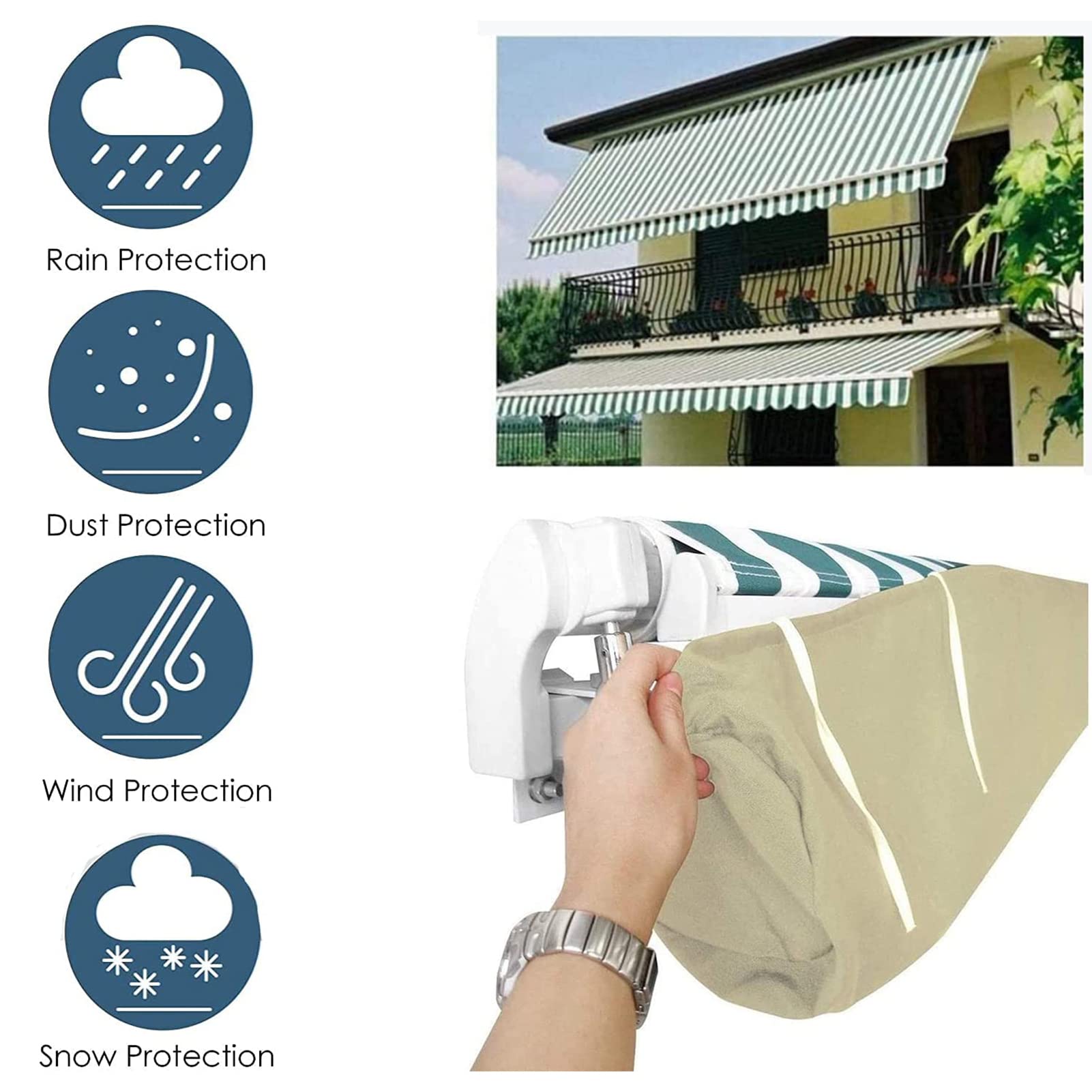 Custodia Impermeabile per Tenda da Sole da Patio, Copertura Antipolvere, Copertura Impermeabile per Tenda Avvolgibile a Scomparsa in Terrazzo, per Tende Standard Manuale (5M / 16.4Ft)