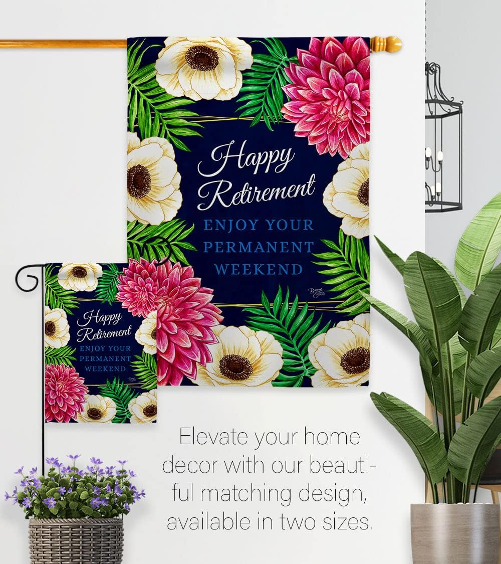 Breeze Decor Enjoy Garden Flag Celebration Happy Retired Veteran Congratulations Occasion Anniversary Party House Decoration Banner Small Yard Gift Double-Sided, Made in USA