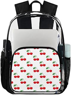 Mochila transparente vermelha cereja para uso pesado, mochila transparente impermeável de frutas de verão mochila PVC transparente com alça de ombro reforçada para escola, trabalho, viagens, Multicor