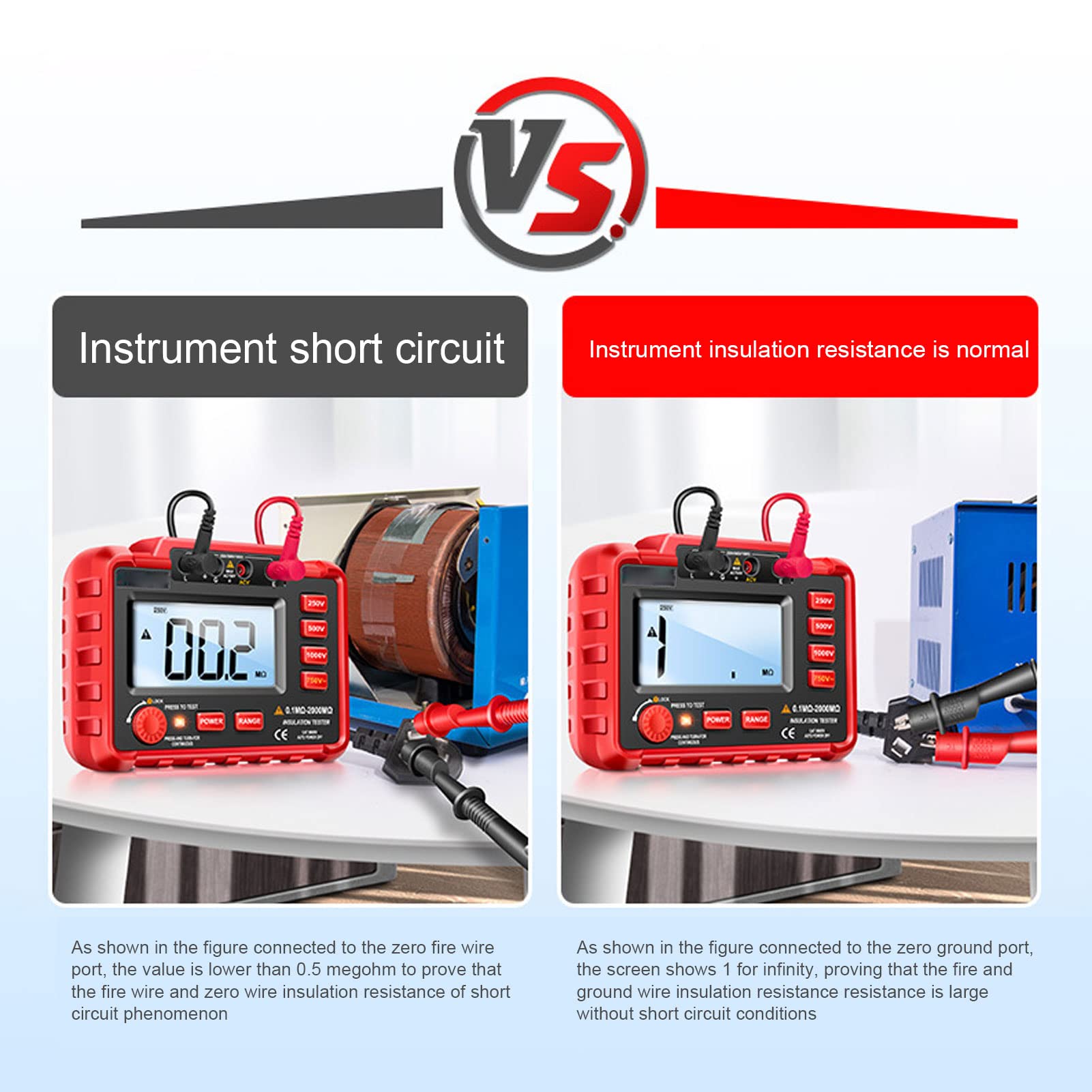 Cocoarm Tester Rezystancji Uziemienia Izolacji ABS Cyfrowy Miernik Rezystancji Uziemienia DC 250 V 500 V 1000 Podświetlenie Wyświetlacza Blokada Testowa dla Kabla Silnikowego Sprzęt Zasilający