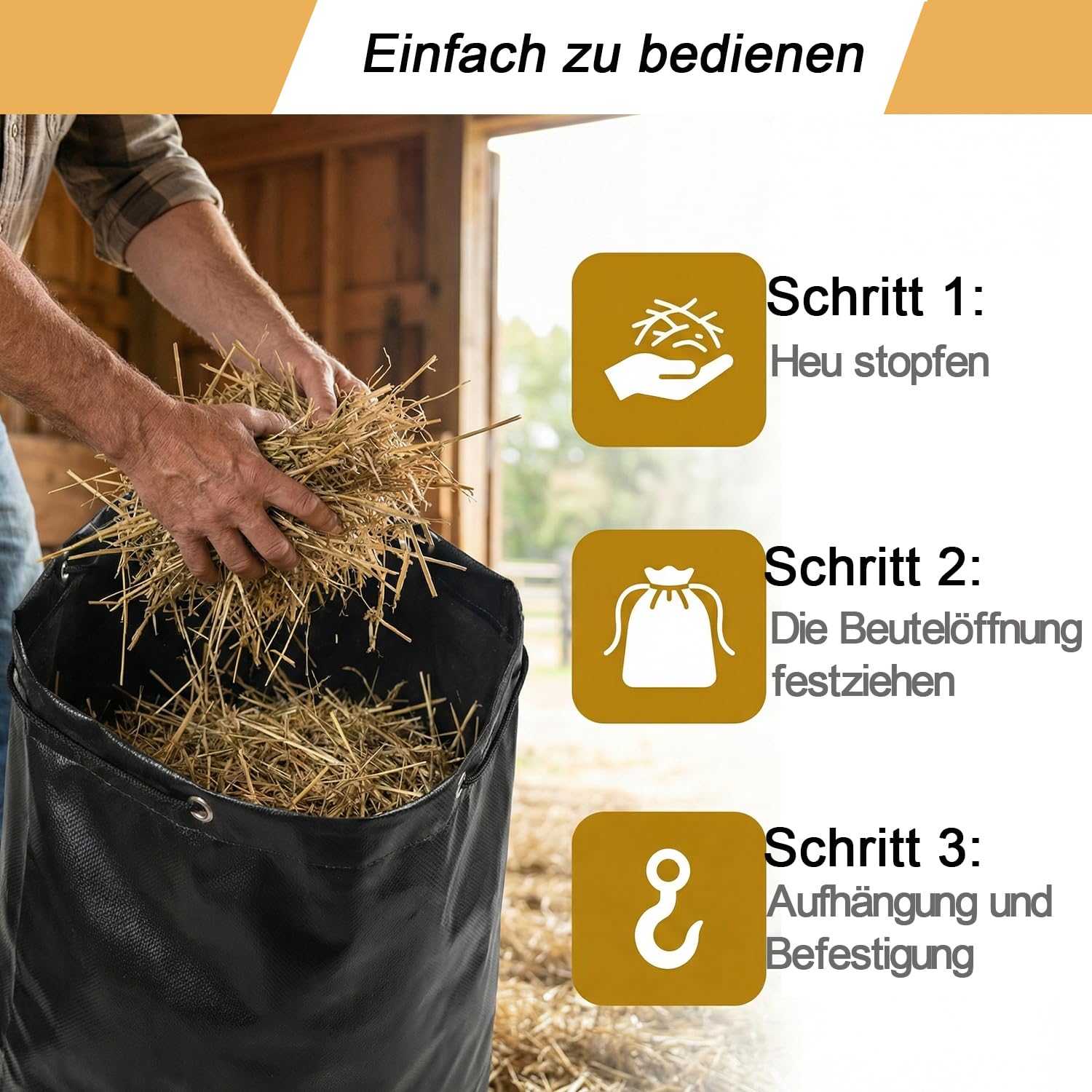 Heusack für Pferde;70 x 40cm heunetz Heubeutel für Pferde;88L Haybag, um das Fressen zu verlangsamen;reduziert Futterverluste;Leicht zu reinigen