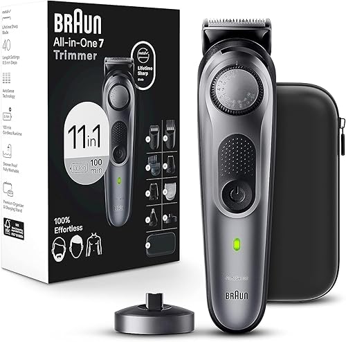 Braun Kit de estilo todo en uno Series 7 7420, recortadora 11 en 1 para hombres con recortadora de barba, recortadora de cuerpo para mapeo,