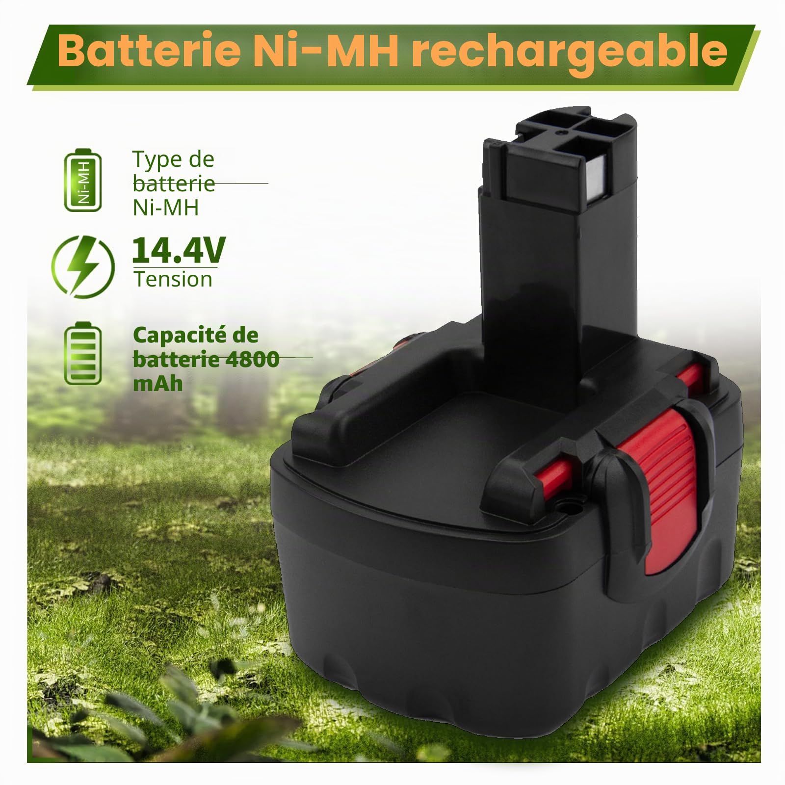 2 pièces 14.4V 4800mAh Ni-MH de Rechange pour Batterie Bosch BAT038 BAT040 BAT041 BAT140 BAT159 2607335533 2607335275 2607335685 PSR 14,4