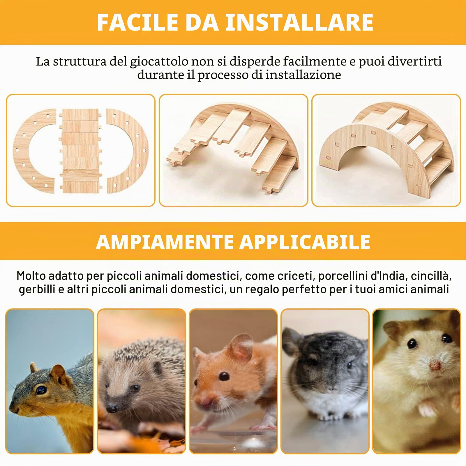 Giocattoli per Criceti in Legno, 5 Pezzi Set - Nascondiglio Casa Ponte Altalena Giocattolo Allenamento Accessori per La Gabbia per Criceti Russi