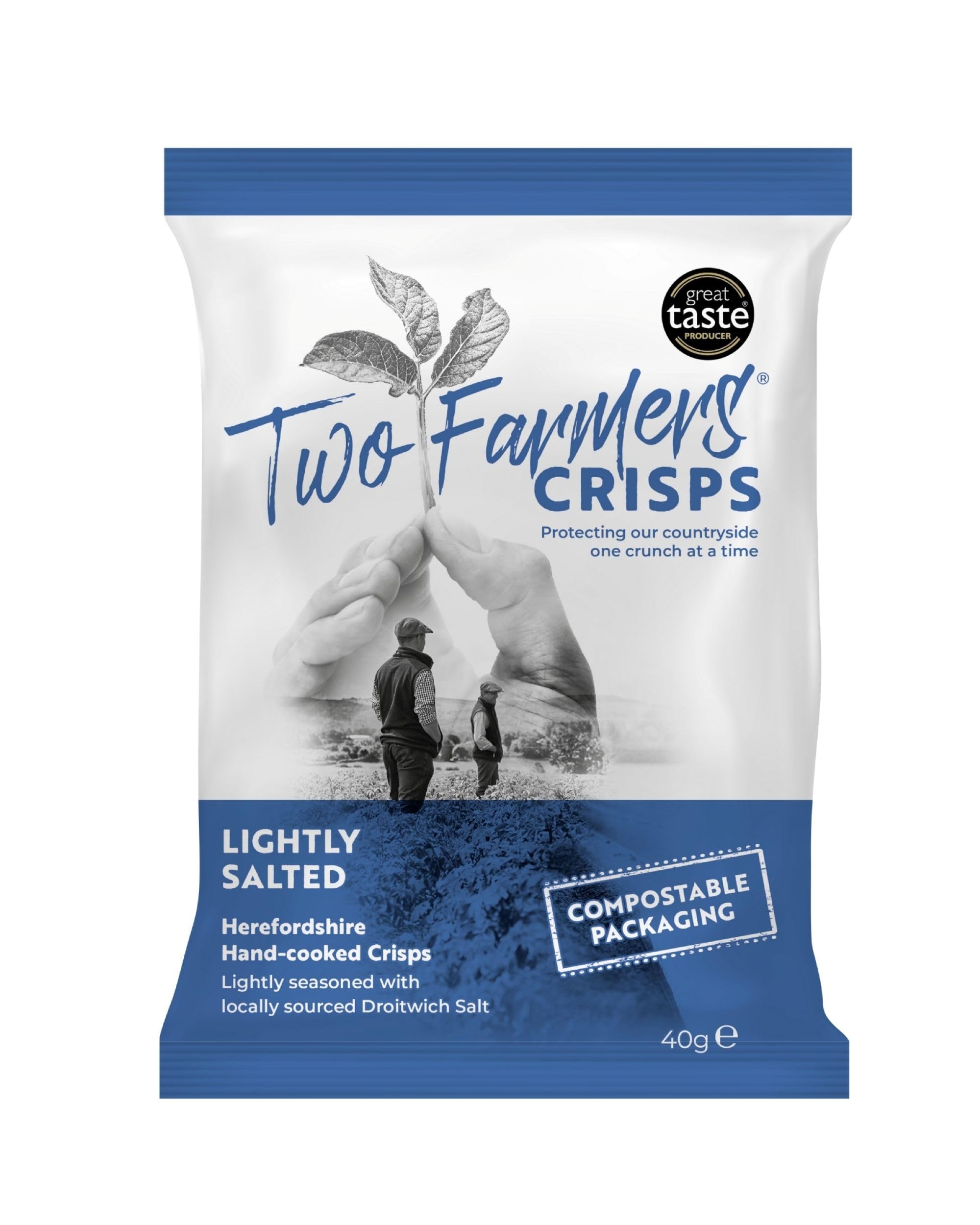 Crisps, Lightly Salted Hand Cooked Crisps, Vegan and Vegetarian, Gluten Free, 100% Compostable Bags, 24 x 40g