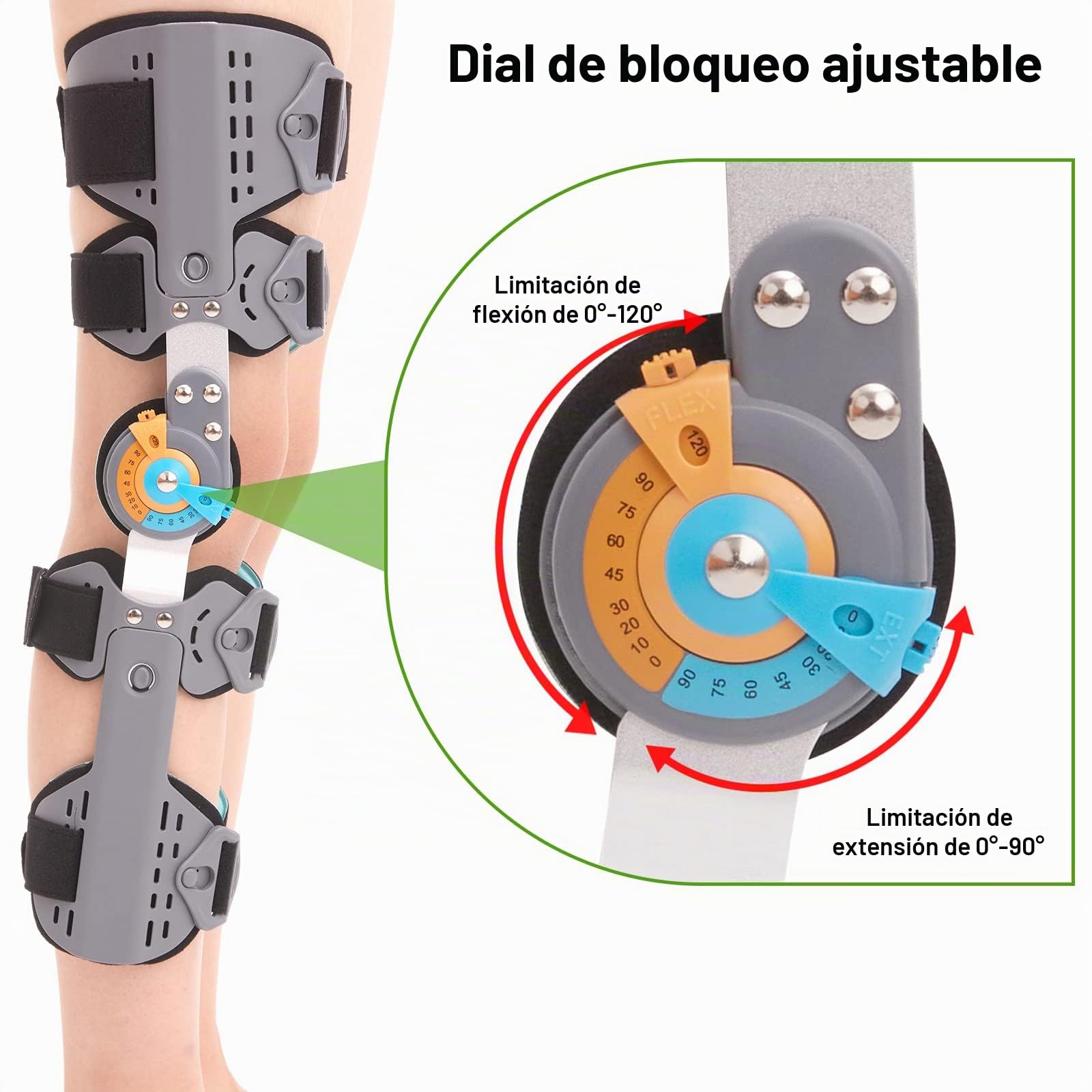 Rodillera con bisagras ROM Post Op inmovilizador de rodilla ajustable inmovilizador de rodilla con estabilizadores laterales para hombres y mujeres