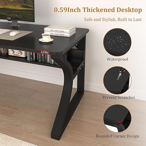 Miniatura 5 de StarGraph Escritorio para computadora de 47 pulgadas, escritorio grande para oficina en casa con marco de metal resistente en forma de U, modernos