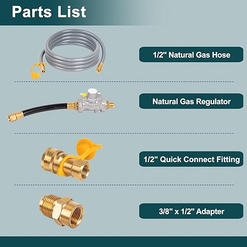 Miniatura 6 de GASPRO 710-0003 Kit de conversión de gas natural para parrilla KitchenAid, manguera y regulador de 12 pies y 12 pulgada, conversión de propano a gas