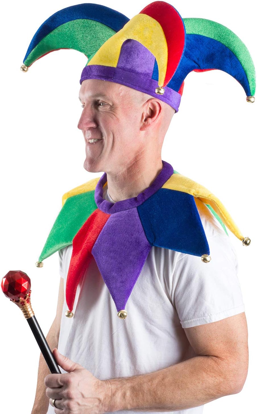 Tigerdoe Jester Costume - Court Hat, Collar, and Wand - Clown King's Jester - 3 Pc Set Blue - Image 3