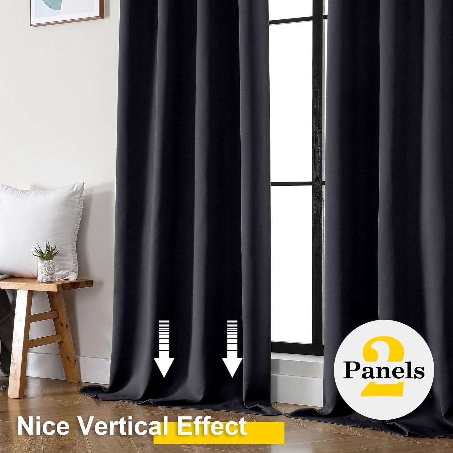 Black Blackout Curtains 84 Inch Length 2 Panels Set, Soft Solid Thermal Insulated Room Darkening Curtains 84 Inches Long for Bedroom Living Room, Rod Pocket Drape, Black, Each 40" Wx84 L - Image 8