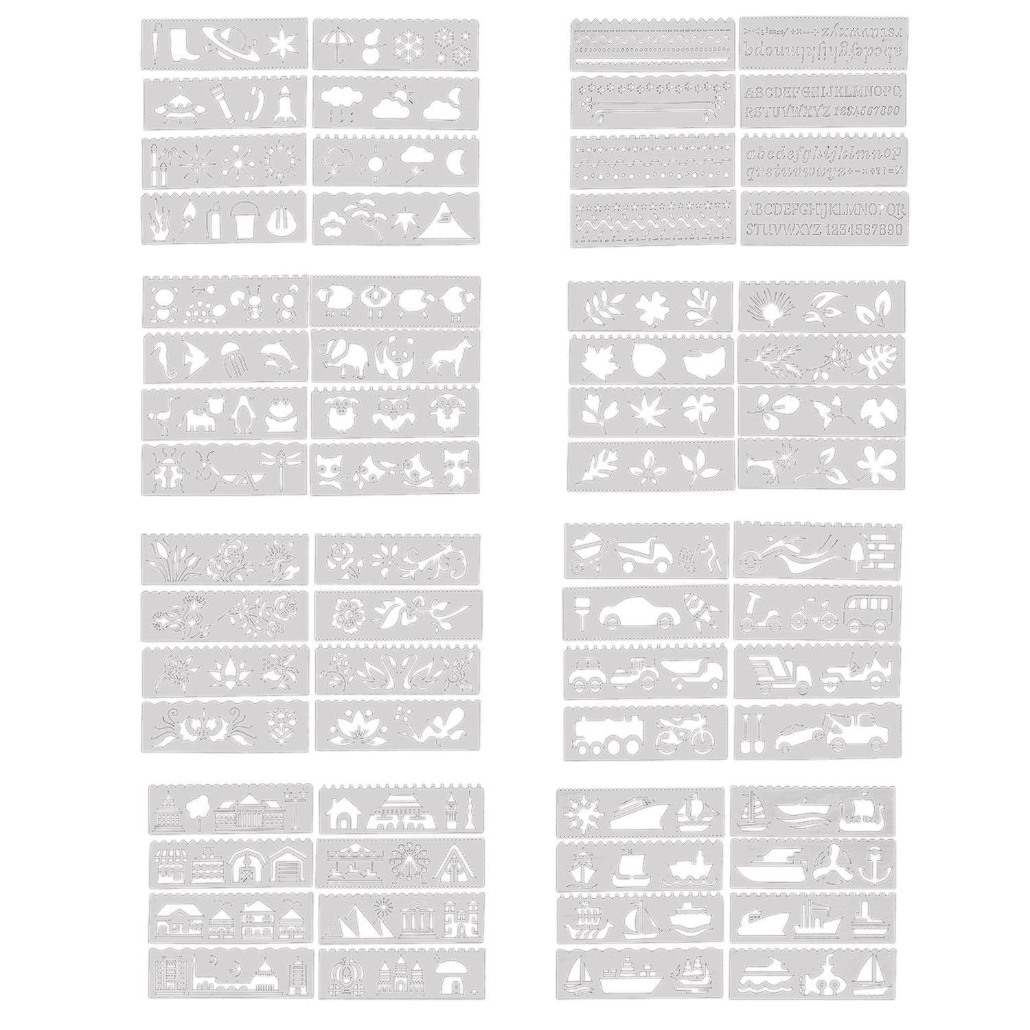 EOWVISN 64 Pieces Children'S Painting Templates, Children'S Graffiti Templates, Lace Painting Templates, Hollow Copying Templates, Engraving Templates, Reusable Templates