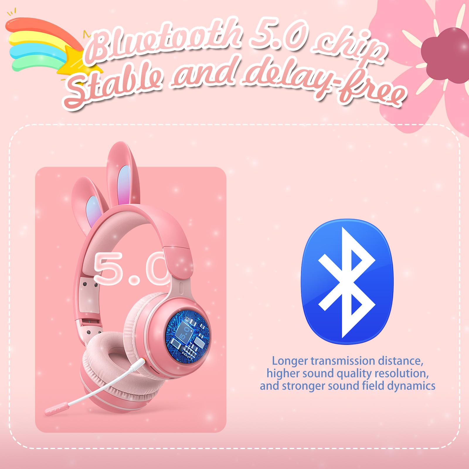 Auriculares Bluetooth con cancelación de ruido para niños, plegables con luz LED, auriculares de orejas de gato para niños pequeños con micrófono/tarjeta TF, auriculares Bluetooth para niños