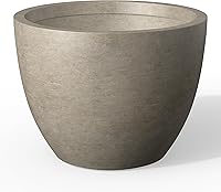 Kante 17.3 Inch Round Weathered Concrete Planter - Large Handmade Indoor/Outdoor Pot with Drainage Hole & Rubber Plug for Gardens Patios