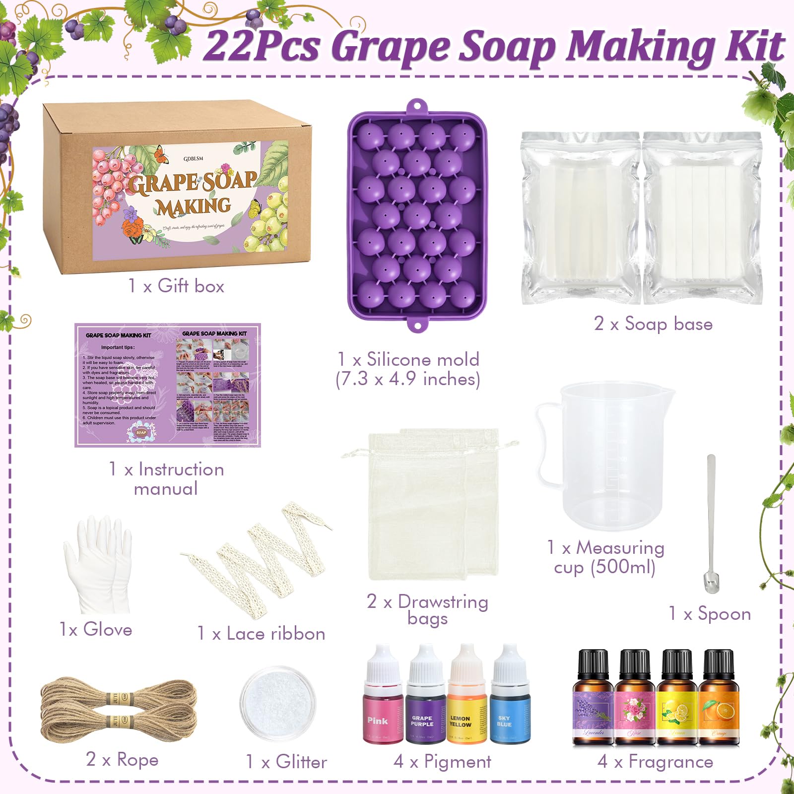 Kit de fabrication de savon pour adultes et enfants, base de savon, moule à savon, parfums, fleurs séchées, paillettes, kits de bricolage pour enfants pour adultes