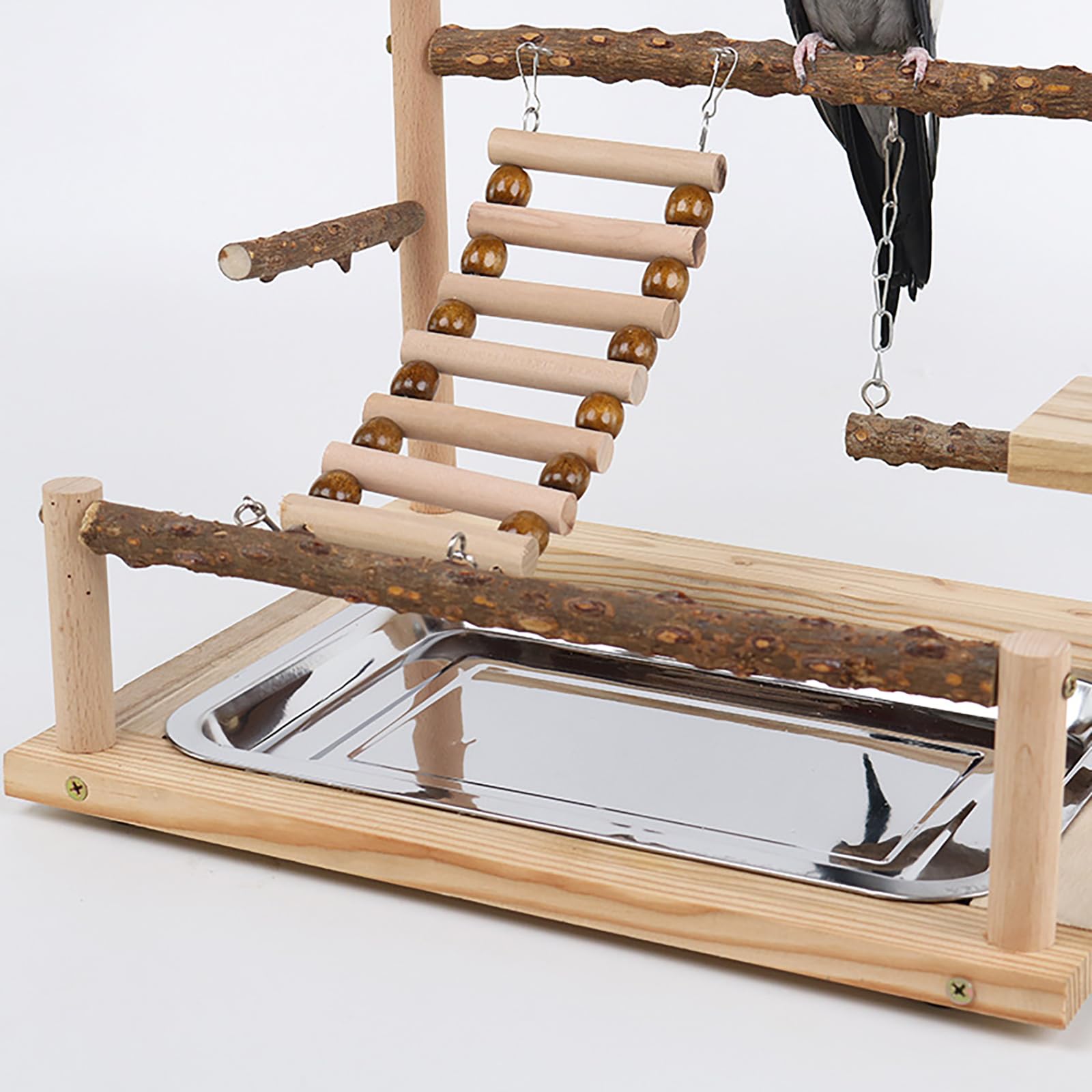 Mesa De Juego Para Loros Y Pájaros Con Percha De Madera, Escalada Con Comedero, Campanas Para Cotorra, Periquito (4 Capas