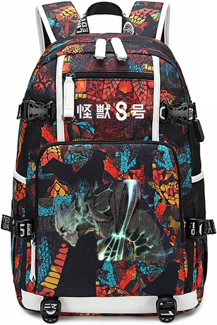 ISaikoy Anime Kaiju No. 8 Backpack Hibino Kafka Daypack Bookbag Laptop School Bag with USB Charging Port 2