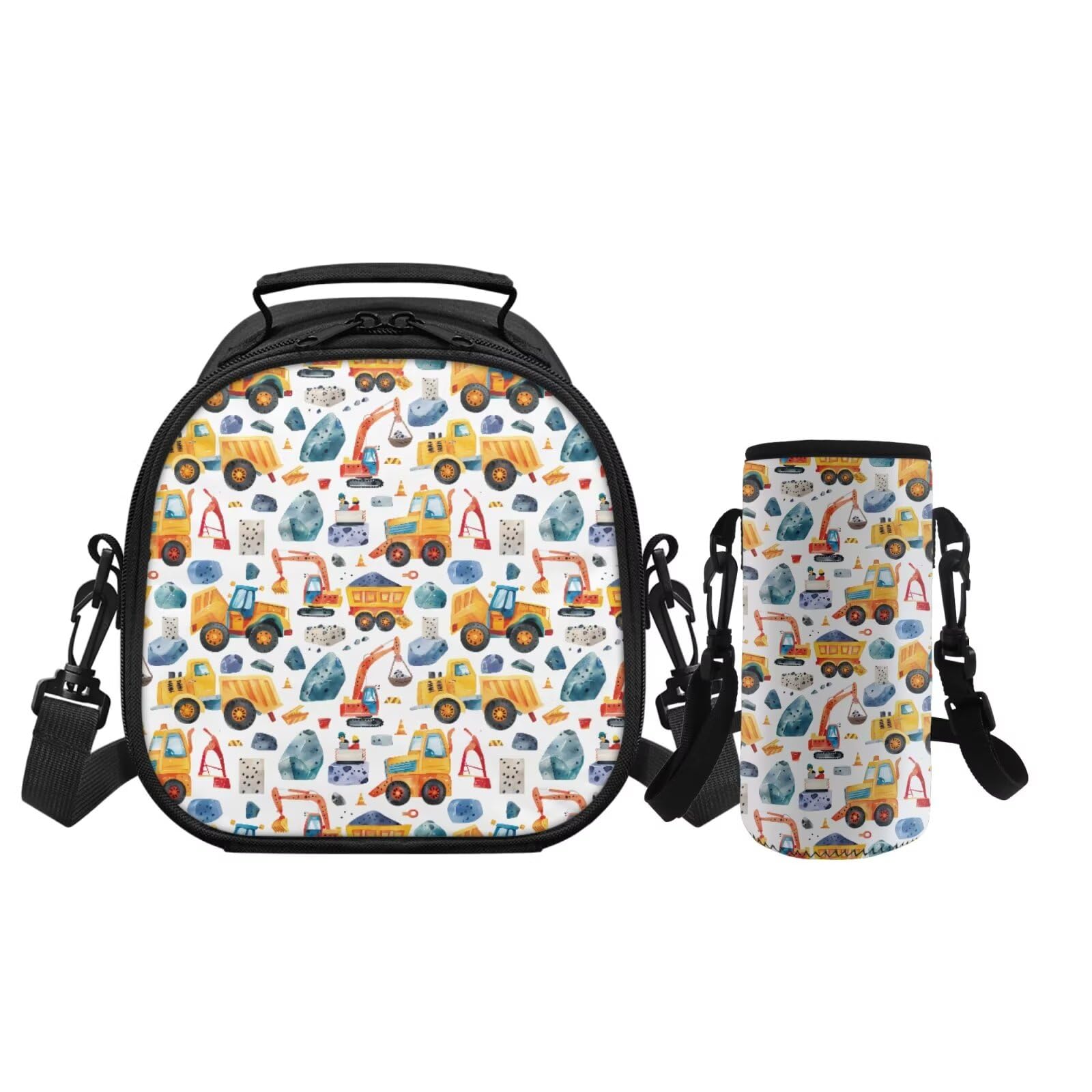 Vanideaoty Cartoon Truck Bento Lunch Box Insulated Lunch Box for Kids 8.2In Kids Lunchbox Set of 2 MultiPurpose Water Bottle Accessories