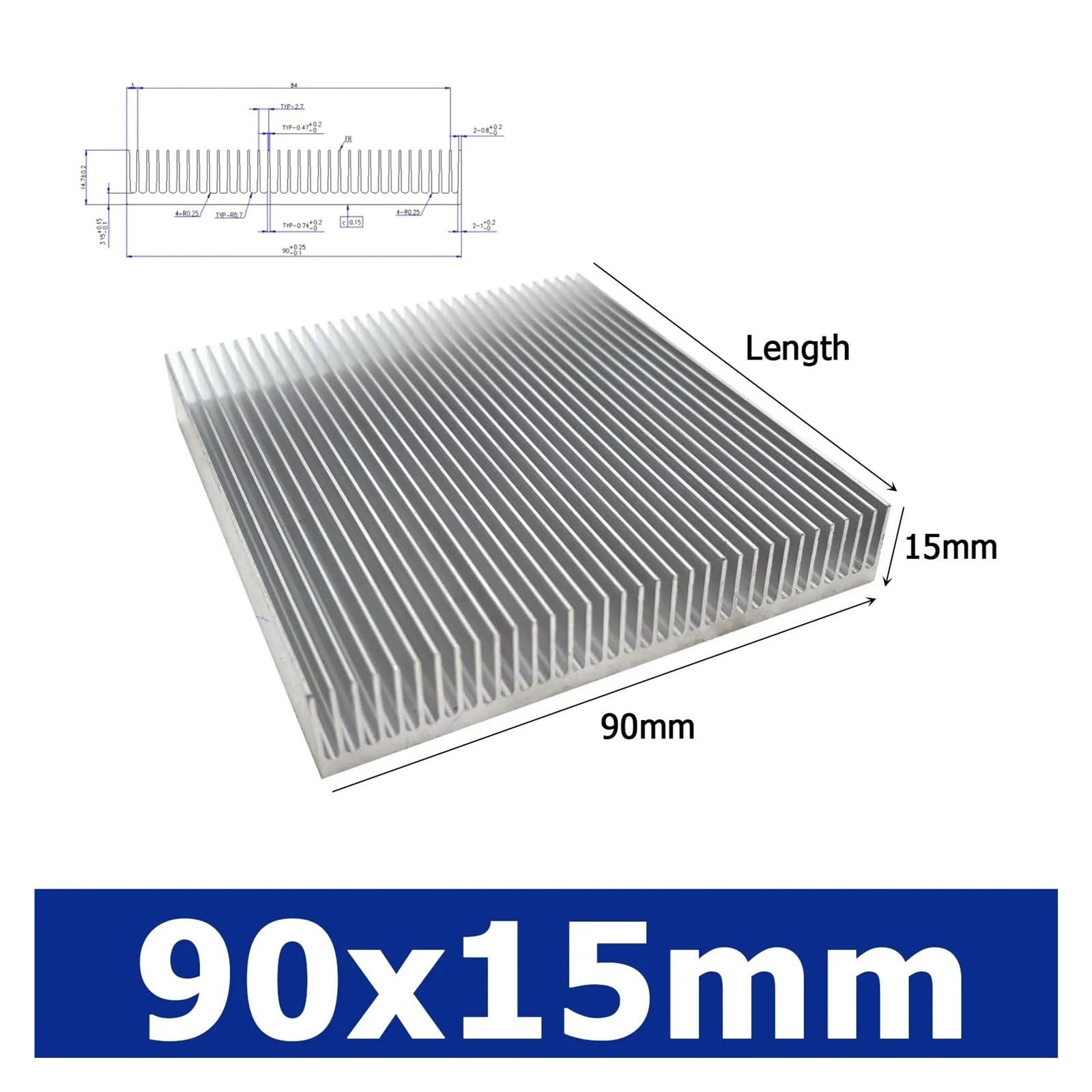 1 unidad de ancho 50-160 mm de aluminio disipador de calor para chip electrónico LED COB Light Power IC Transistor Heatsink (90 x 15 mm, 150 mm)