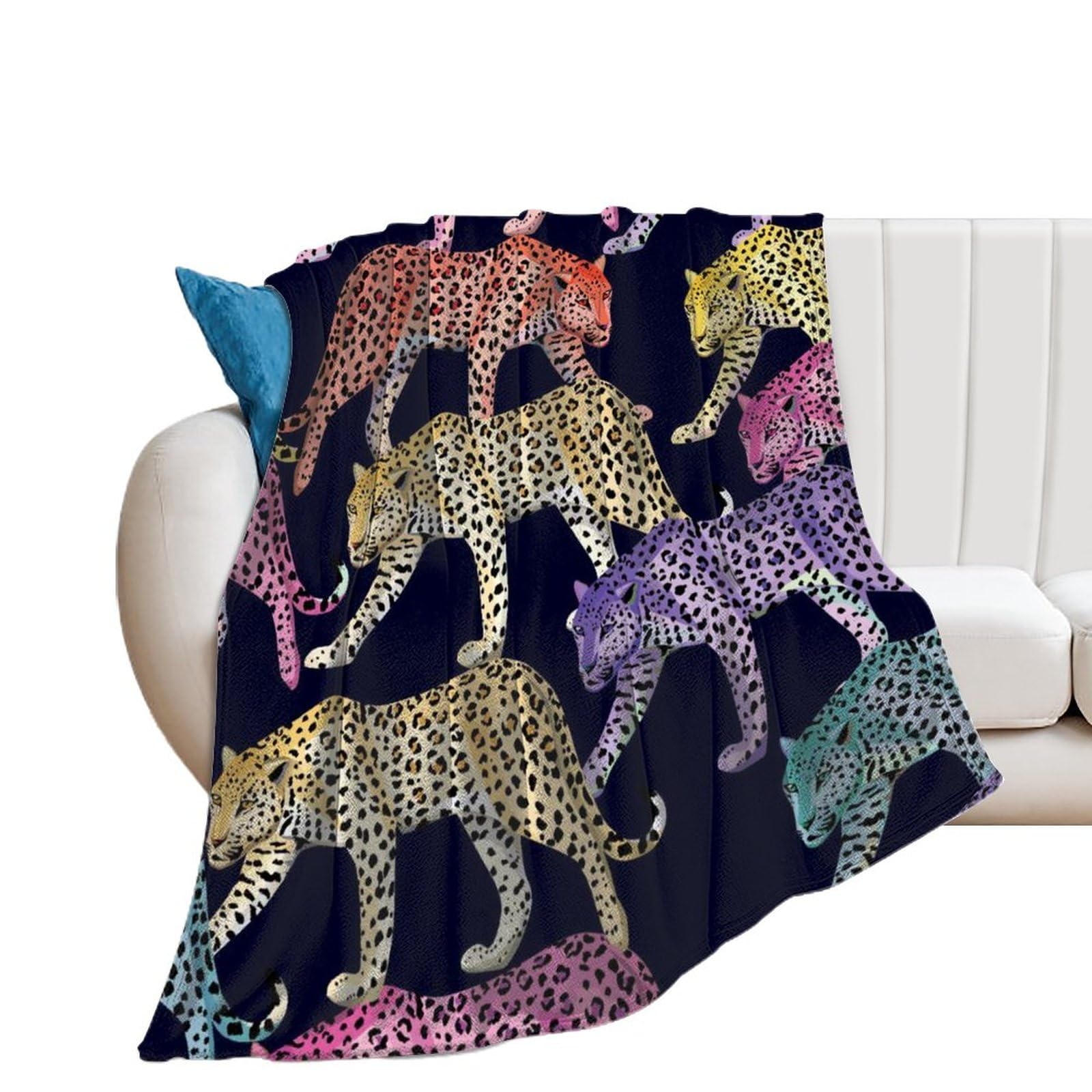 Couverture polaire léopard coloré pour cocooning canapé et lit 150x200