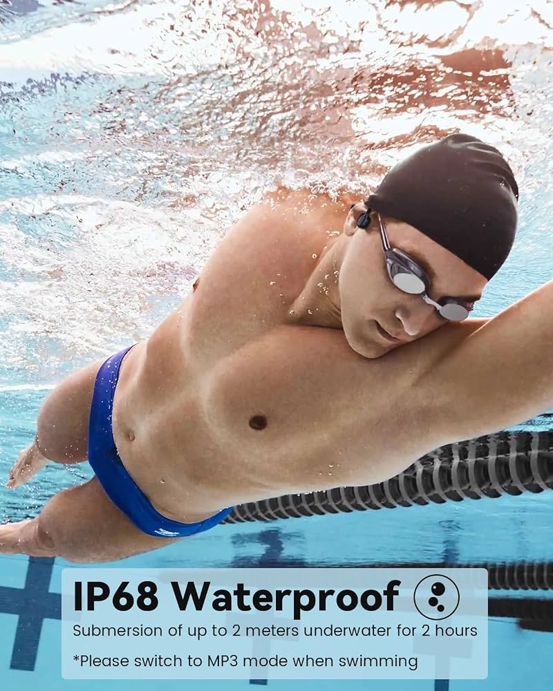 MONODEAL Cuffie Subacquee per Piscina IP68 Impermeabile Cuffie Conduzione Ossea Bluetooth 5.4 Auricolari MP3 Subacqueo 8G Cuffie Sport per Nuoto, Surf, Corsa