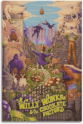 Willy Wonka And The Chocolate Factory - Póster impreso en lienzo para pared, pintura artística, cubierta de álbum, decoración de regalo, decoración