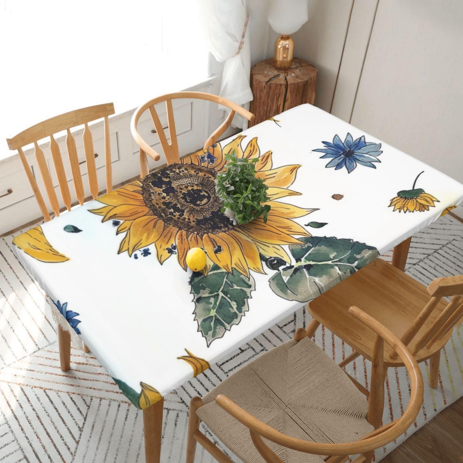 WPKJU Sunflower Printed Tablecloths 5ft Rectangular Table Covers Washable Polyester Decorative Table Cloth for Dining Table Picnic Wedding