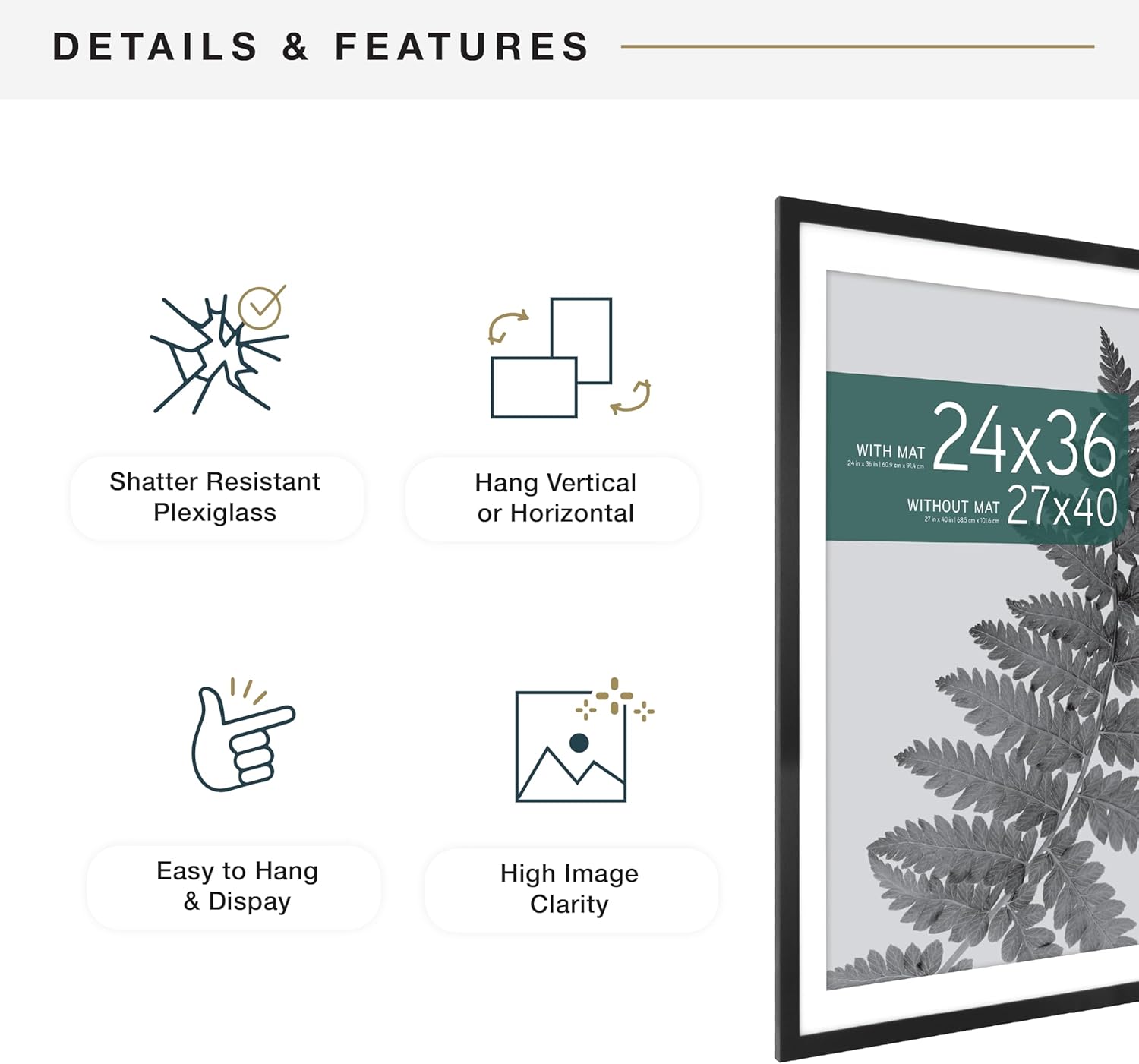 MCS Studio Gallery 27x40 Matted Poster Frame with 24x36 Picture Display, Black Woodgrain Engineered Wood Vertical & Horizontal Wall Hanging Large Picture Frame for Photos, Posters & Art Prints (1-Pack)