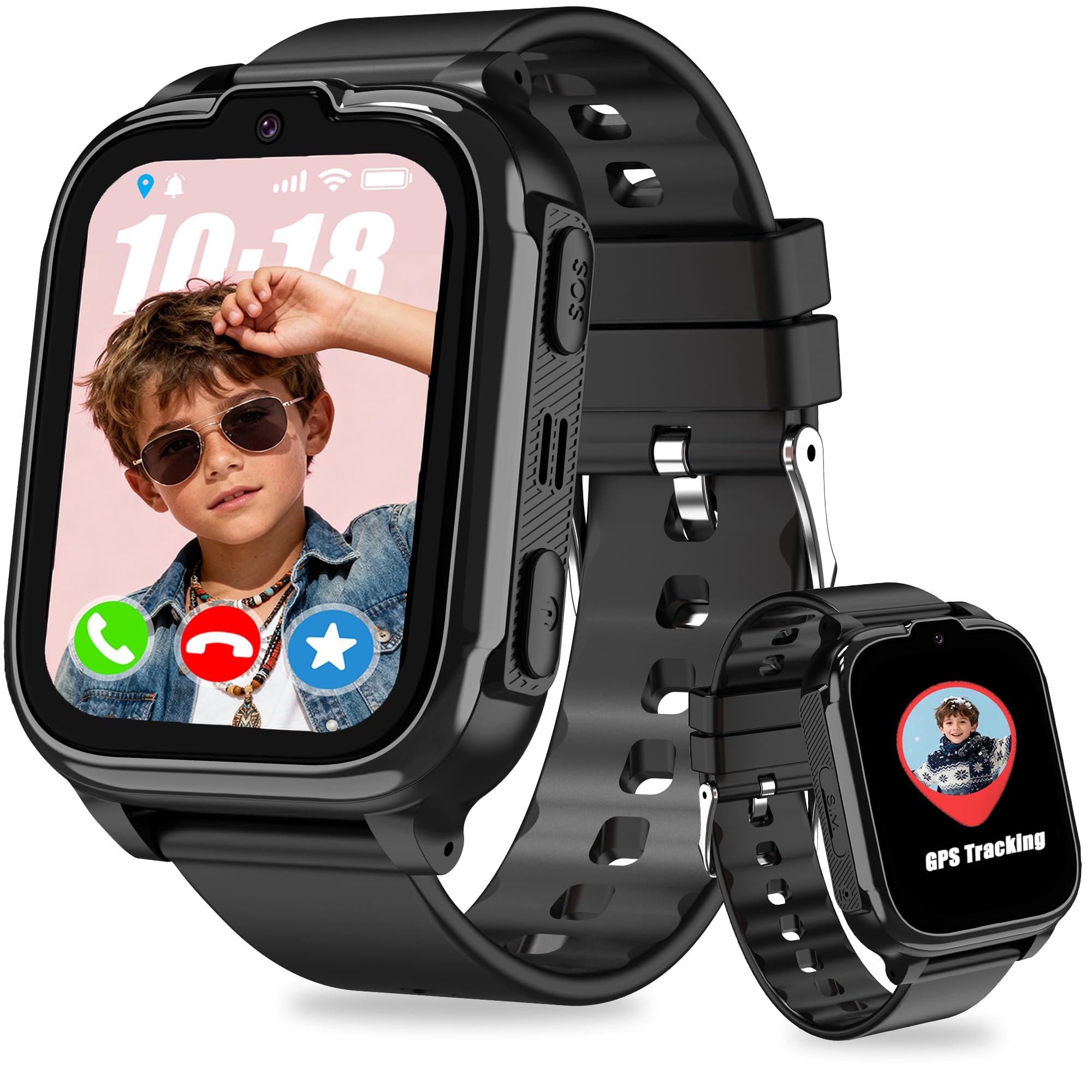 Montre Connectée Enfant GPS 4G Appel Vidéo SOS Chat Familial Podomètre