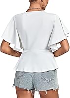 Vista 2 de LYANER Blusa elegante de manga corta con volantes y cuello redondo para mujer