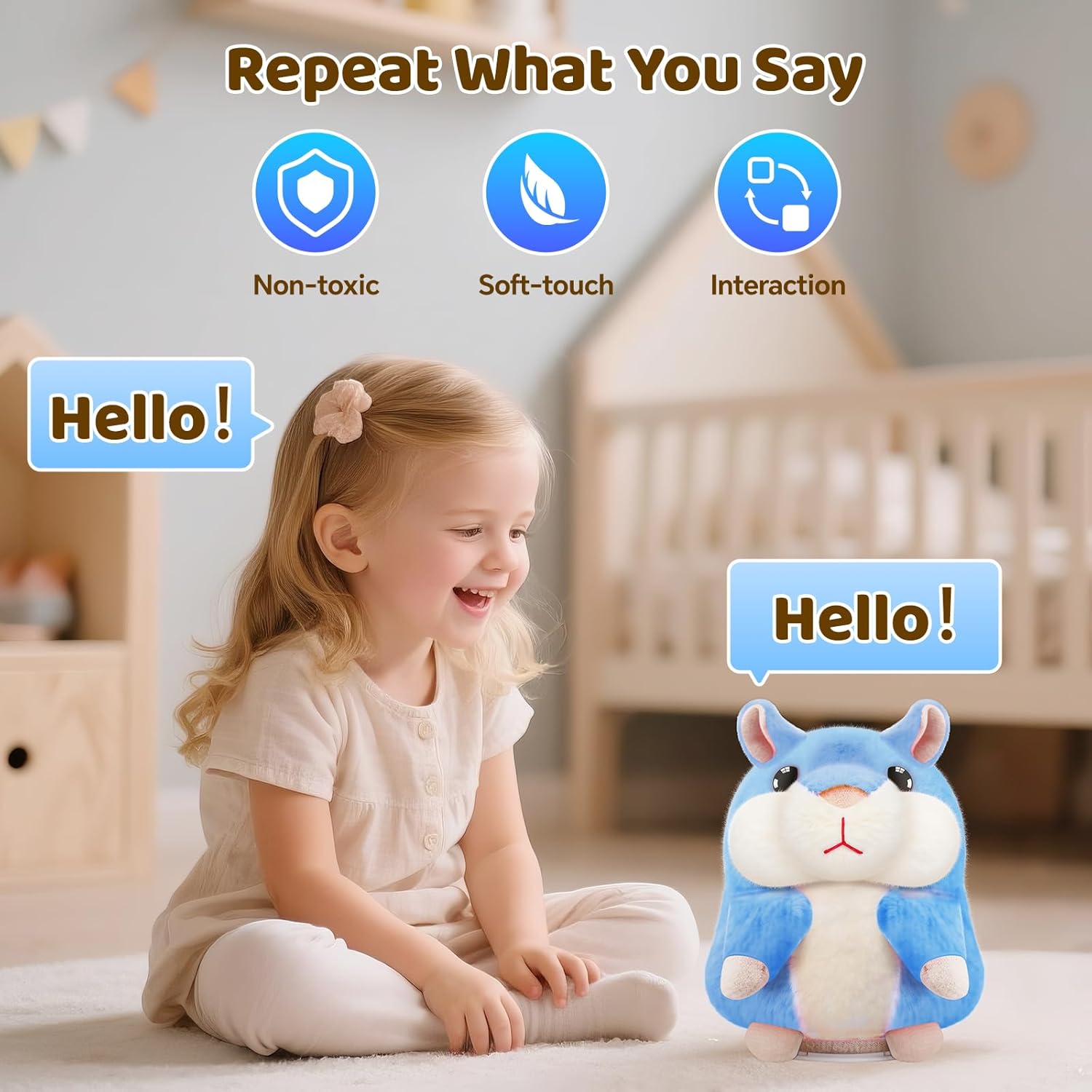 Toddler Toys for Ages 2-4, Easter Basket Stuffers Talking Hamster Repeats What You Say,Easter Gifts for Kids Interactive Plush Toy for Boys Girls for 2 3 4 5 6 Year Old Birthday Gift (Blue)