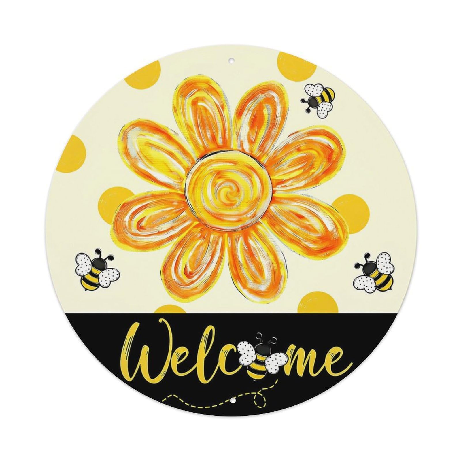 Flower Bee Welcome Pattern Print Tin Sign Metal Poster Vintage Metal Signs for Home Man Cave Bar Cafe Kitchen laundry room Wall Decorations Gift 8x8Inch