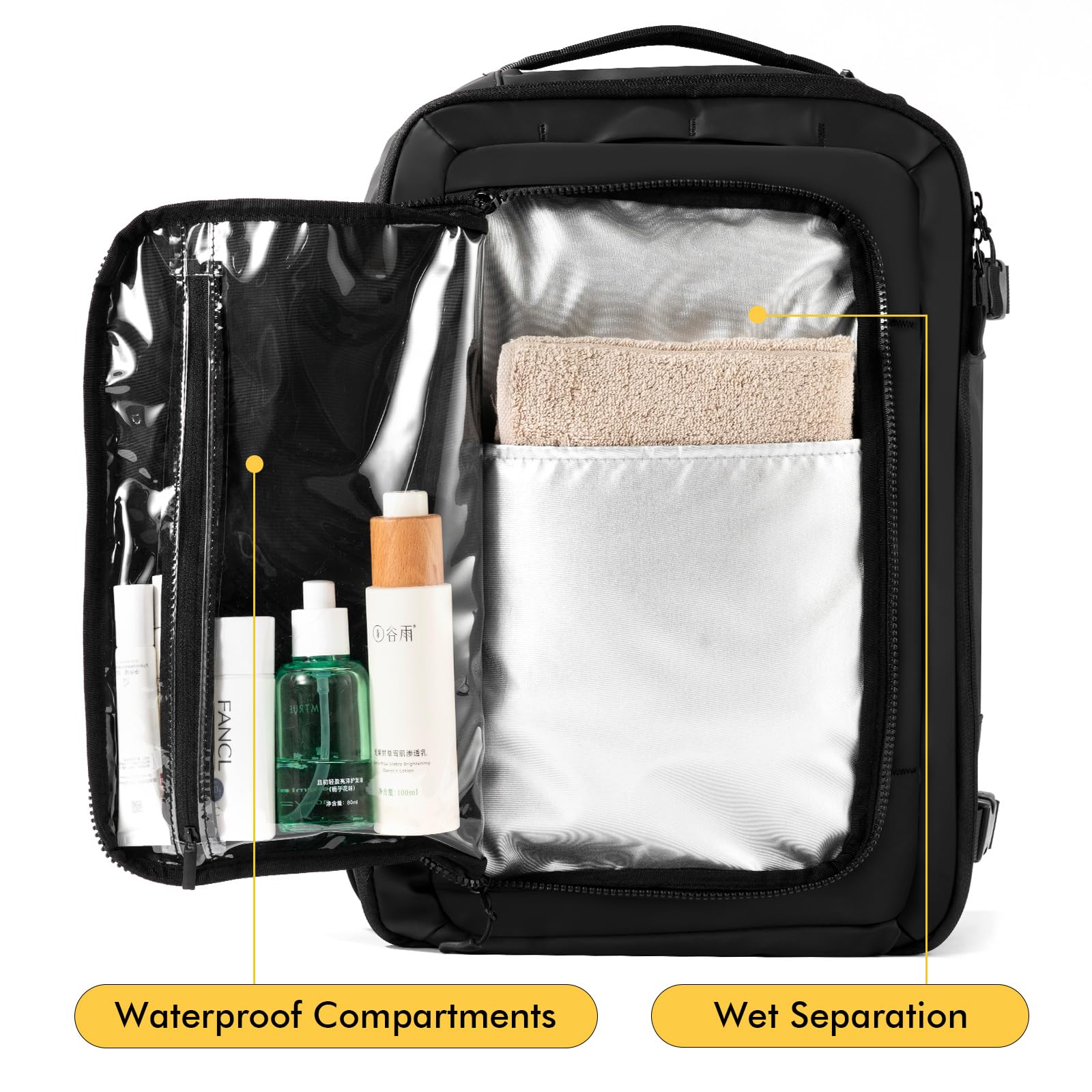 Mochila de viaje, equipaje de mano, avión, 20 l, 28 l, 40 l, impermeable, mochila de mano, portátil, mochila de viaje, para viajes, negocios, trabajo, vacaciones, negro-L, 33 x 23 x 52 cm (40L), Viaje