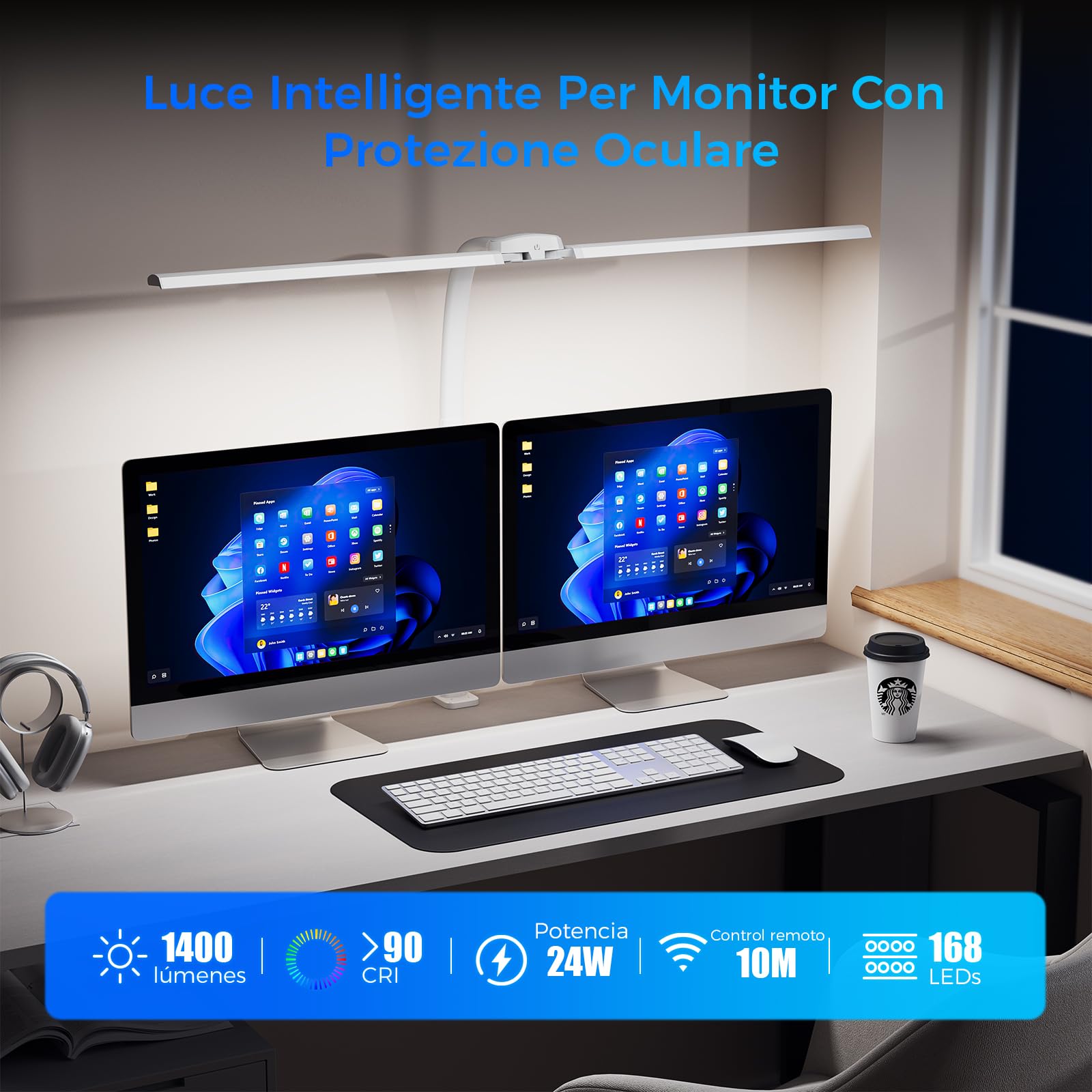 W01 Lampara de Escritorio de LED con Control Remoto - 24W 1400LM 80CM Flexo LED Escritorio con Pinza Luz Leer Puerto de carga USB para Estudiar, Oficina, Blanco