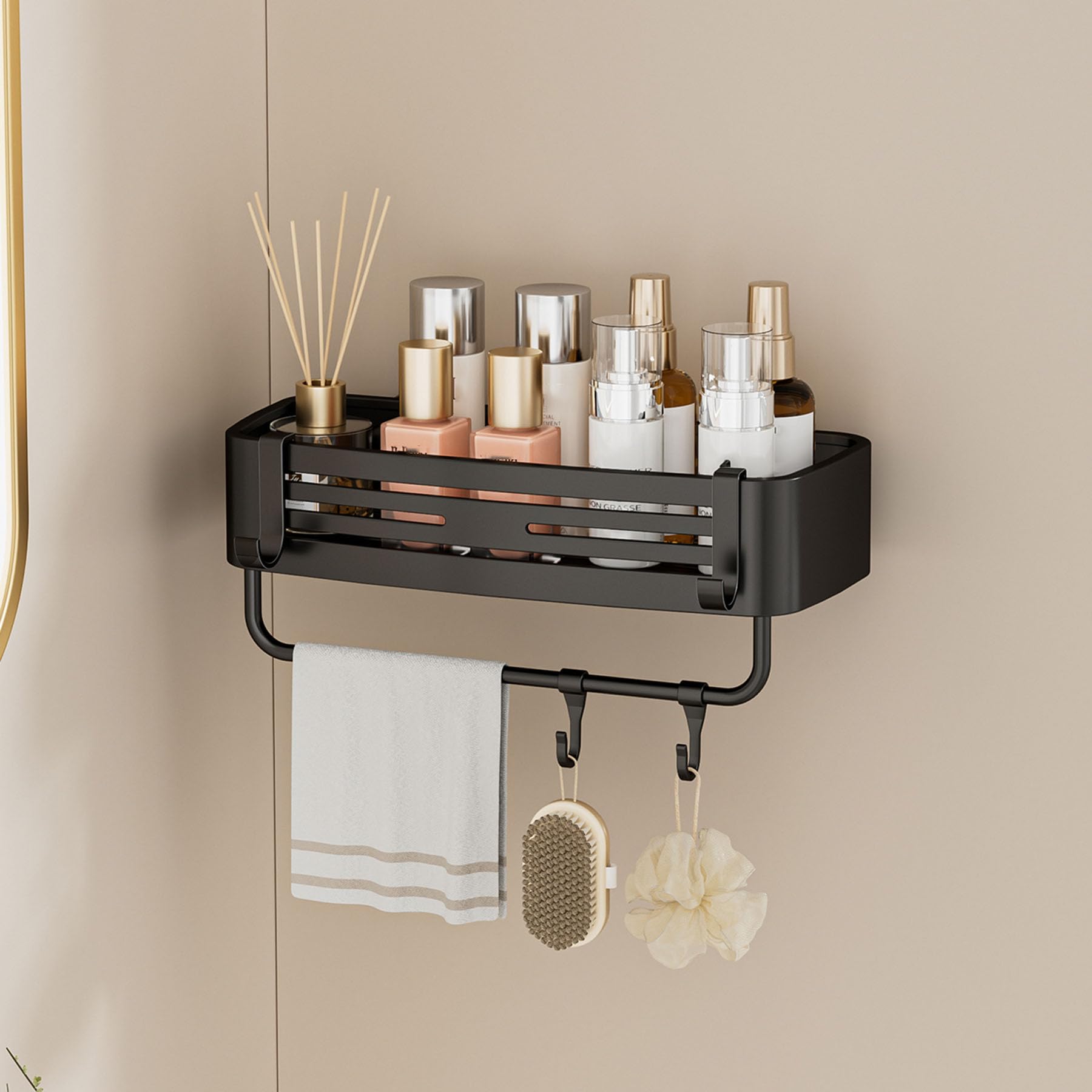 SRURLLUG Shower Caddy Suction Cup Large Capacity Bathroom Shower Organizer Drill-Free Wall Mounted Suction Basket Rustproof Removable Shower