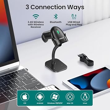 Bluetooth Barcode Scanner Wireless: Inventory 2D 1D QR Code Scanners with Stand for Computer POS,Handheld CMOS Image Bar Code Reader for Warehouse Library Supermarket-Yellow