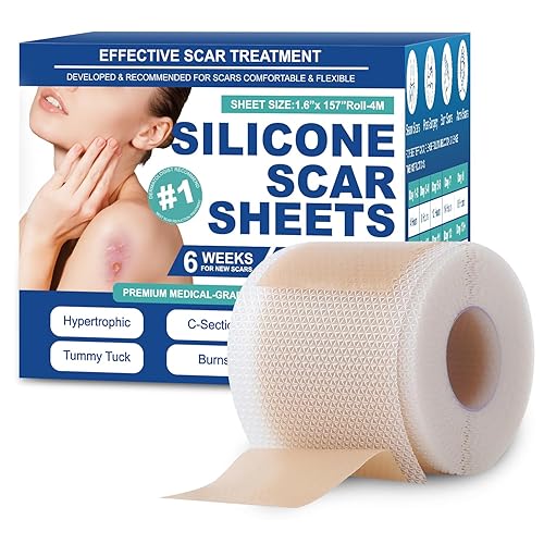 Silicone Scar Sheets,Silicone Scar Tape(1.6"x 158" Roll-4 meters),Silicone Scar Sheets for Surgical Scars,Keloid Bump Removal,Scar Tape for Surgical,C-Section,Tummy Tuck,Keloid Scars