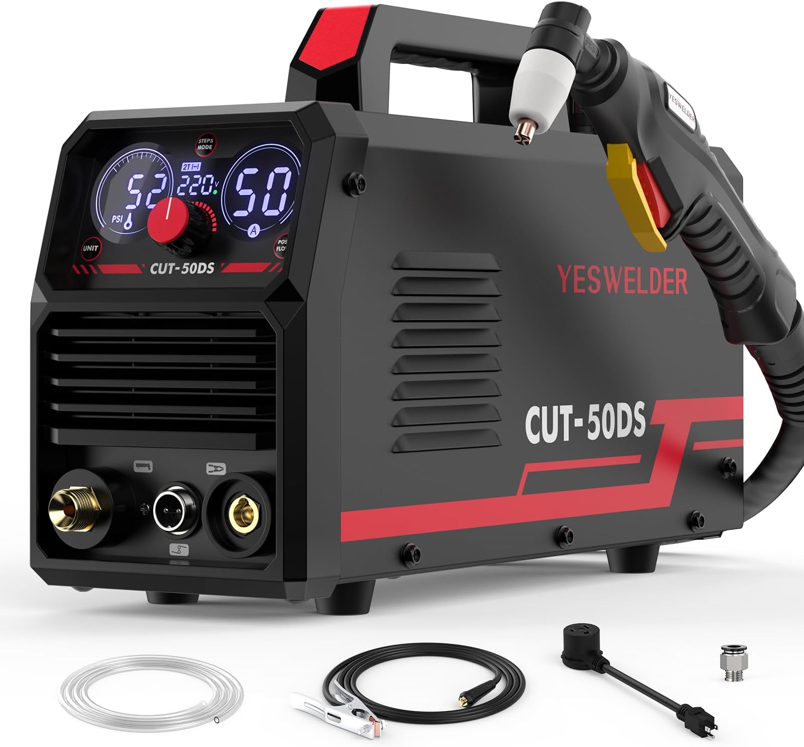 YESWELDER CUT-50DS Plasma Cutter, 50Amp Non-Touch Pilot Arc Air Power, Large Digital Display 110/220V Dual Voltage IGBT Inverter Plasma Cutting Machine
