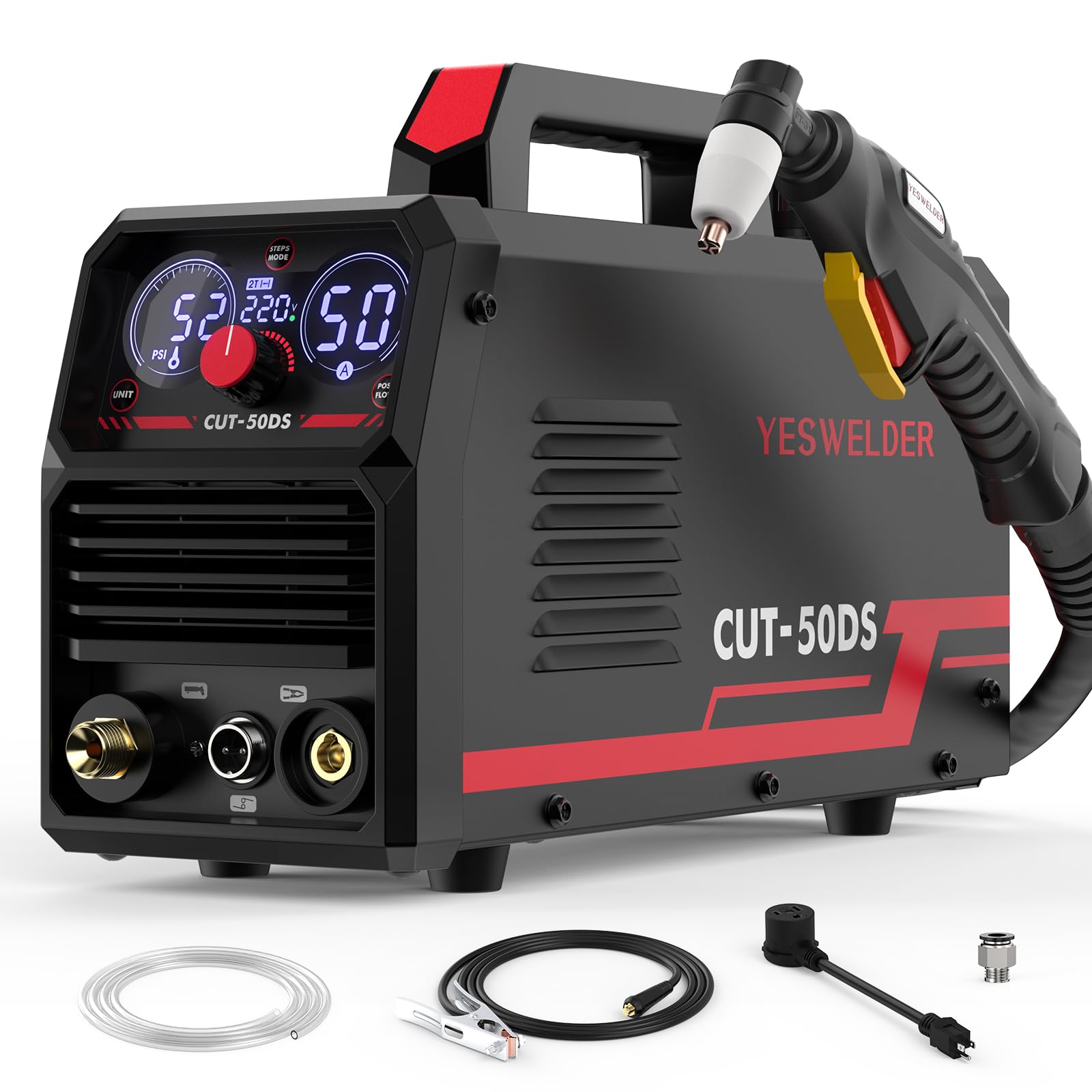 YESWELDER CUT-50DS Plasmaschneider, 50 Amp Air Power Großes Digitaldisplay 110/220 V Dual Voltage IGBT Inverter Plasmaschneidmaschine