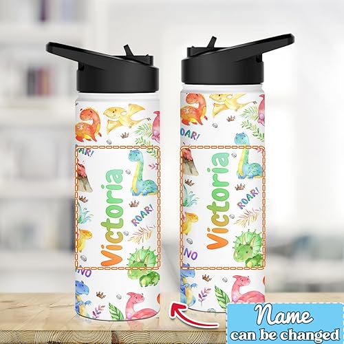 Miniatura 9 de winorax Botella de agua personalizada de dinosaurio de acero inoxidable con aislamiento de dinosaurio, botellas deportivas para niños pequeños,