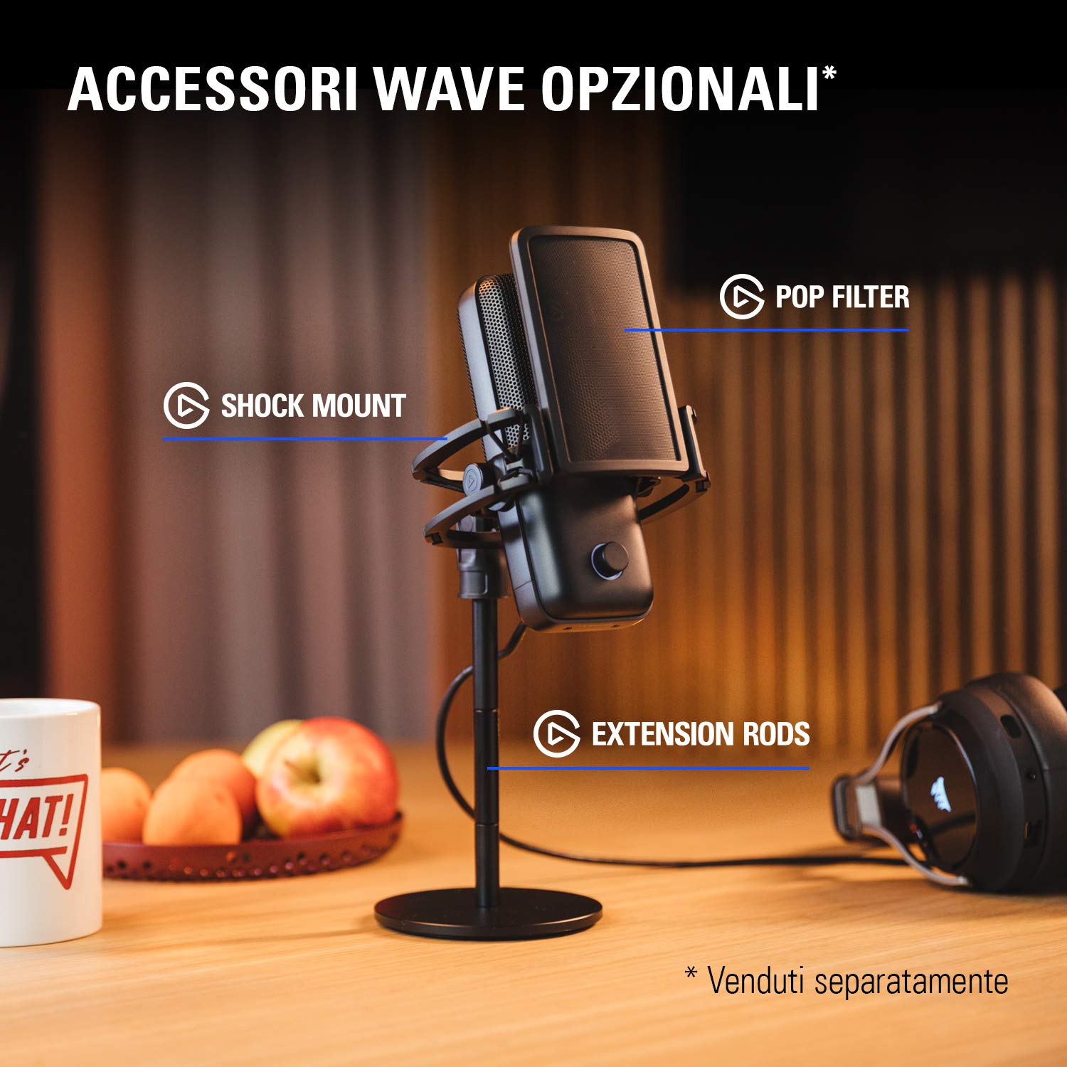 Elgato Wave:1, microfono condensatore USB per streaming, gaming, home office, software di mixaggio gratis, plug-in per effetti audio, anti-distorsione, plug & play, Mac/PC