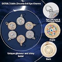 Vista 39 de Beebeecraft 5Pcs/Box Evil Eye Charms 18K Gold Plated Brass Flat Round with Blue Cubic Zirconia Turkish Evil Eye Pendants Jewelry Making Findings for