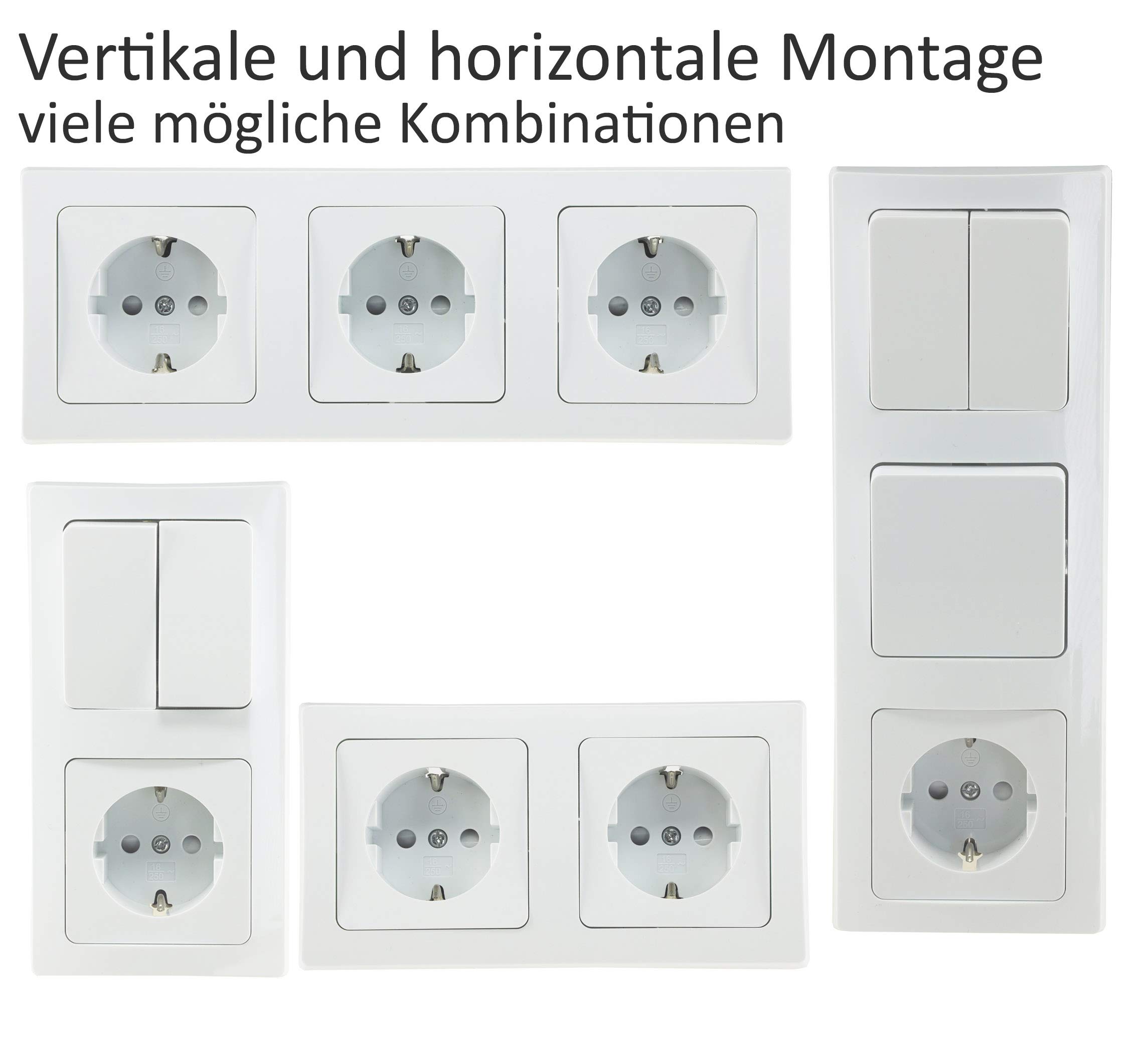 ChiliTec Steckdose Schalter Delphi Unterputz Set 21-teilig | 12 Steckdosen Lichtschalter Rahmen 230V Einbau Weiß