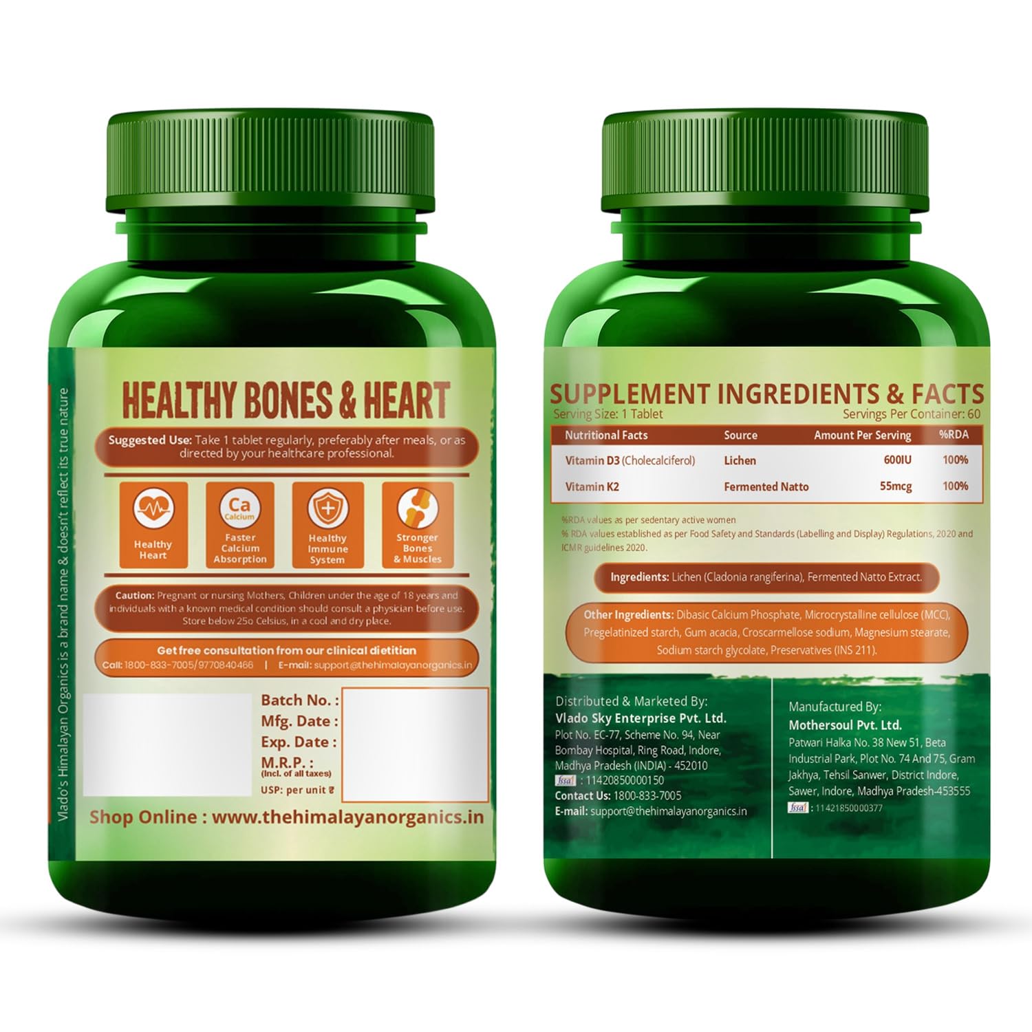 Vlado's Himalayan Organics Vitamin D3 K2 Tablets 600 IU with K2 MK7 55 mcg | Lichen Source Plant Based Vitamin D3 Supplement | Supports Bone Health, Calcium Absorption, Heart Health & Immunity | 60 Veg Tablets — Amazon image 9