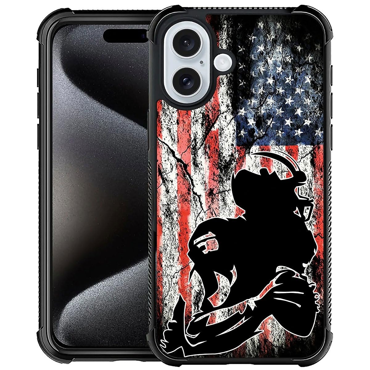 DJSOK Case for iPhone 16,Luxury Pattern Design Shockproof Rugged Cover,Cases for Man Woman-American Football Flag