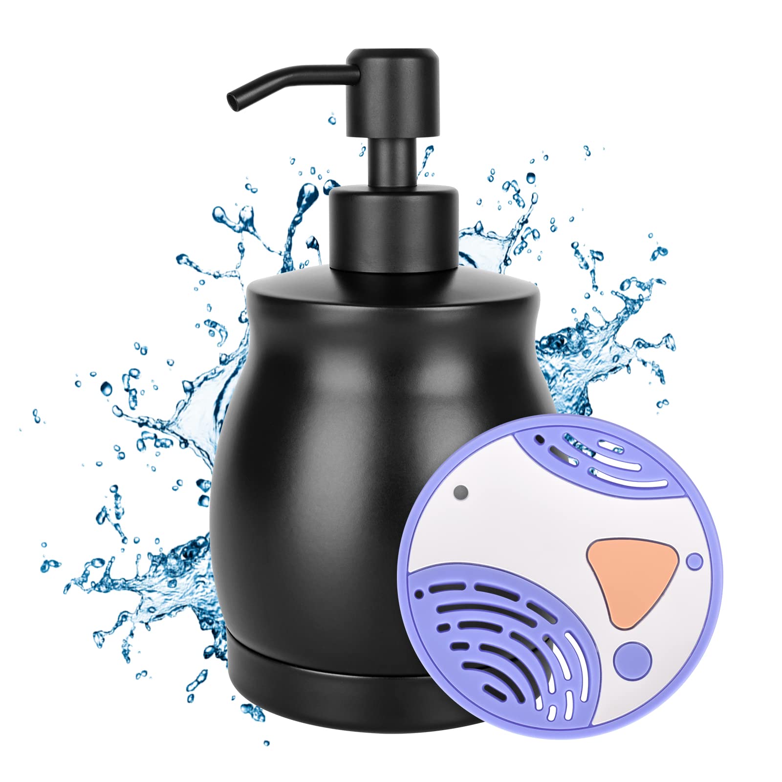 LALA DOLCEBlack Stainless Steel Soap Dispenser, Modern Countertop Liquid & Lotion Dispenser for Kitchen and Bathroom-Rustproof Pump, Easy Refill & Clean-Elegant Home or Commercial Use (Black, 390ml)